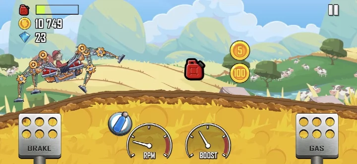 A car flipping backwards after hitting a bump, with coins scattered nearby.