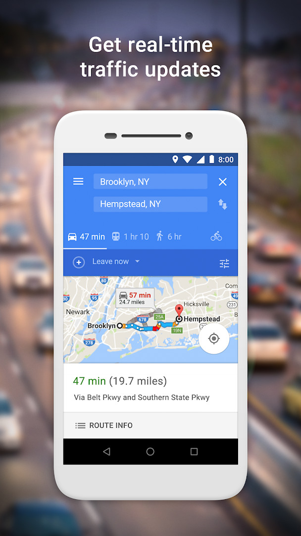 Turn-by-turn step-by-step directions screen with a route preview for trip planning