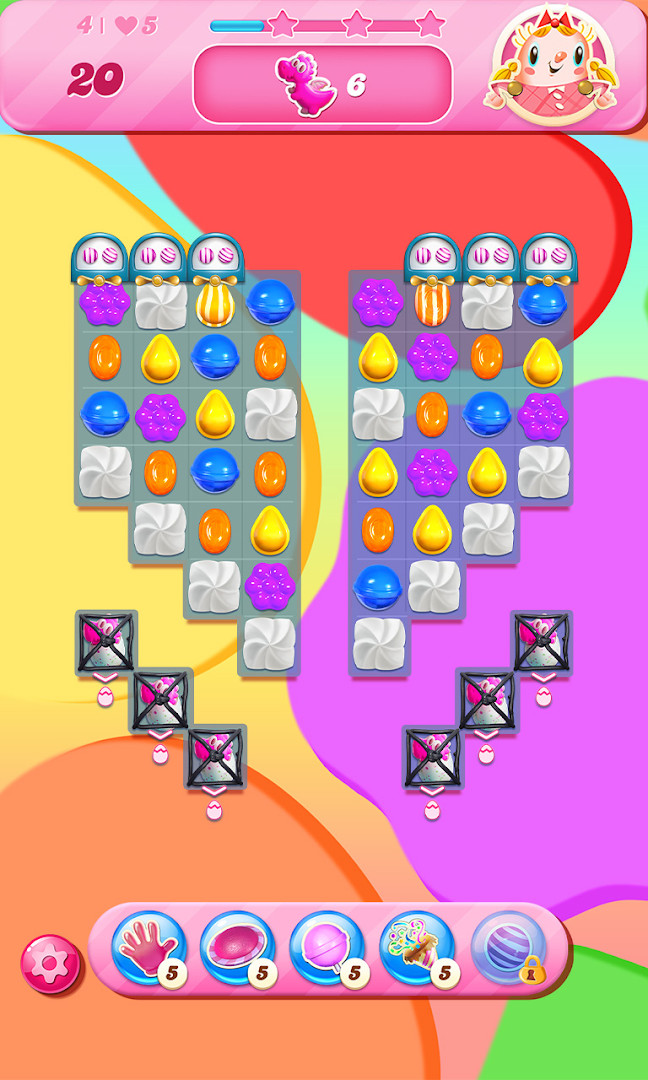 Candy Crush Saga boosters menu featuring Color Bomb, Lollipop Hammer, and Jelly Fish