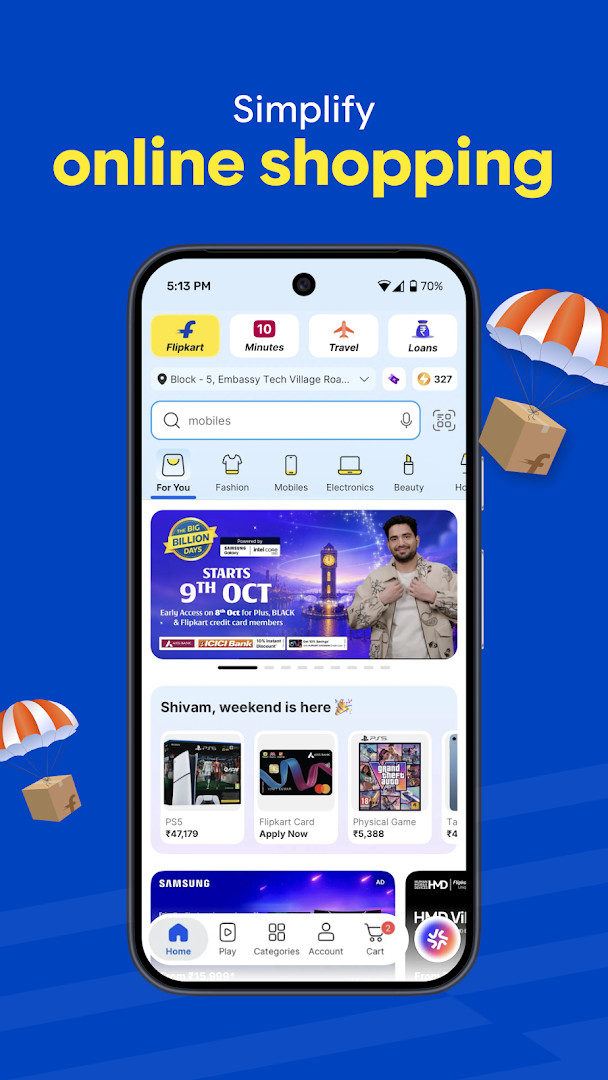Flipkart Minutes screen showing items delivered in 10 minutes
