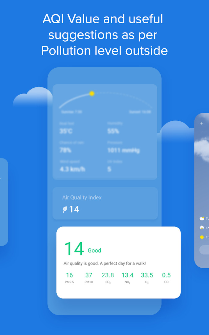Hourly weather updates with temperature and wind speed for the next several hours