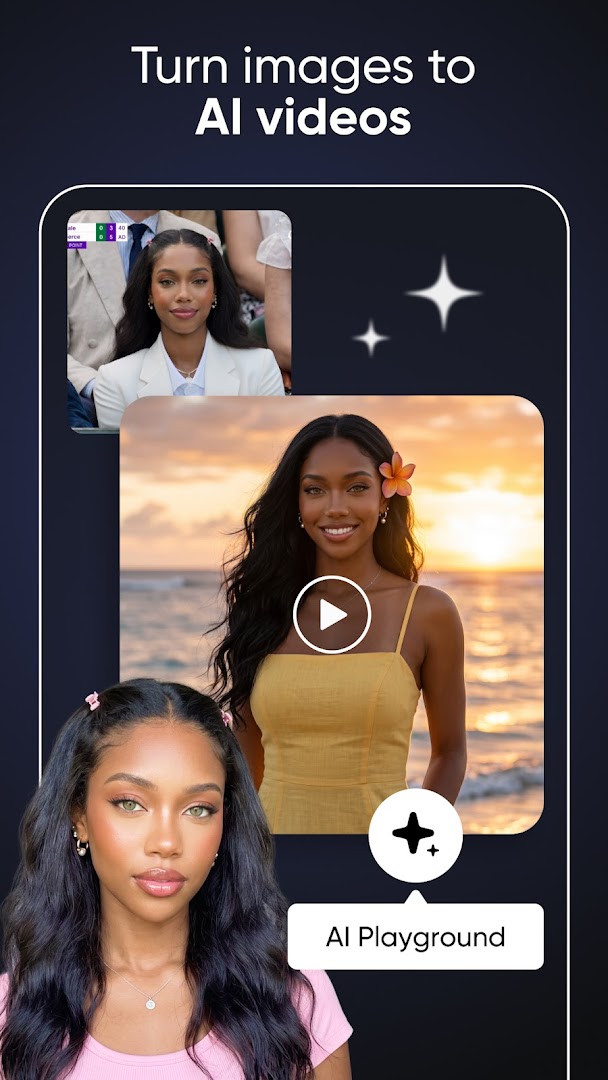 AI photo editor interface with filters, effects, and retouch options