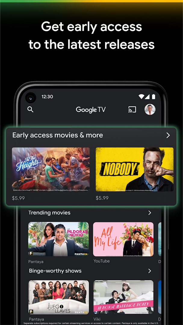 Search results in Google TV revealing which streaming apps carry a title