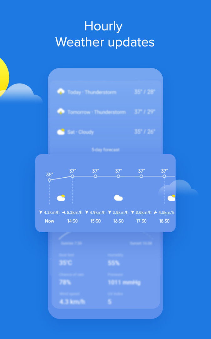 Multiple cities list view comparing live weather conditions for up to 10 added cities