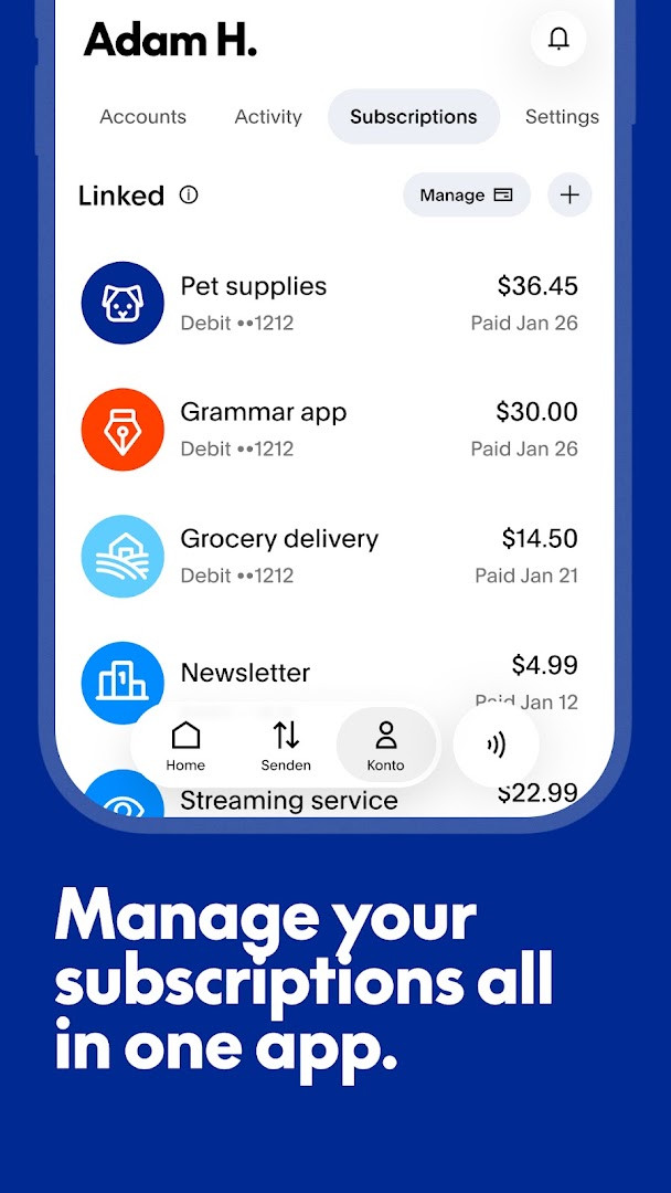 PayPal Debit Card screen for choosing a monthly rewards category