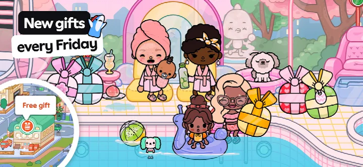 Toca Boca World screenshot of a rooftop party with decorations and characters