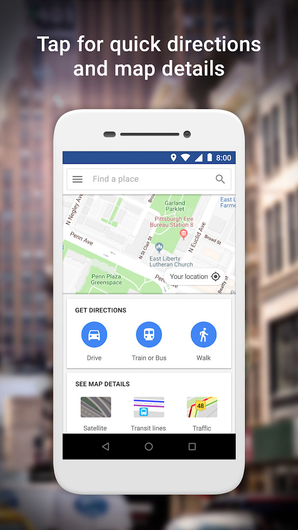 Map view in Google Maps Go showing a location with real-time traffic information