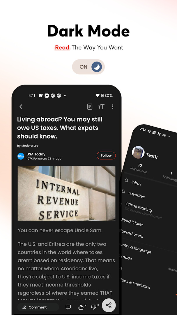 Opera News: breaking & local displaying push notification settings for breaking news and scores.
