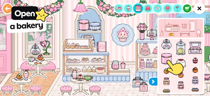 Toca Boca World screenshot of a café role-play scene with chef character