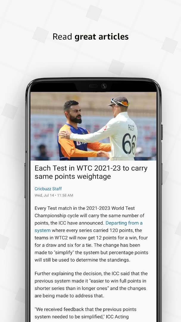 Cricbuzz news section with the latest cricket headlines and editorials