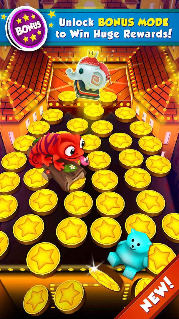 Coin Dozer - Carnival Prizes screen after shaking the pusher to gather extra coins