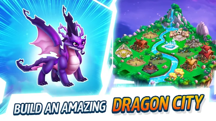 Dragon City: Mobile Adventure screenshot of a real-time PvP arena battle with elemental attacks.