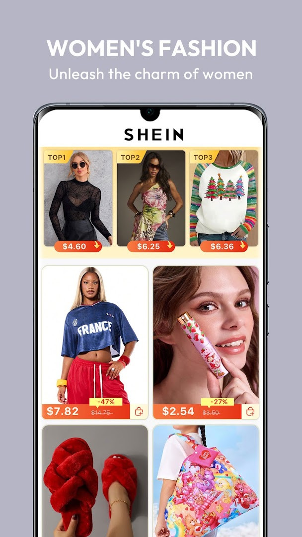 Product detail view with multiple photos, size selection, and add to cart button