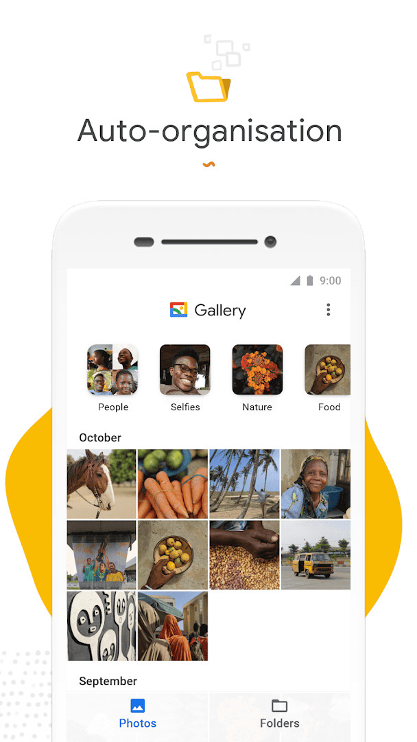 Gallery main screen showing photo grid with automatic organization groups