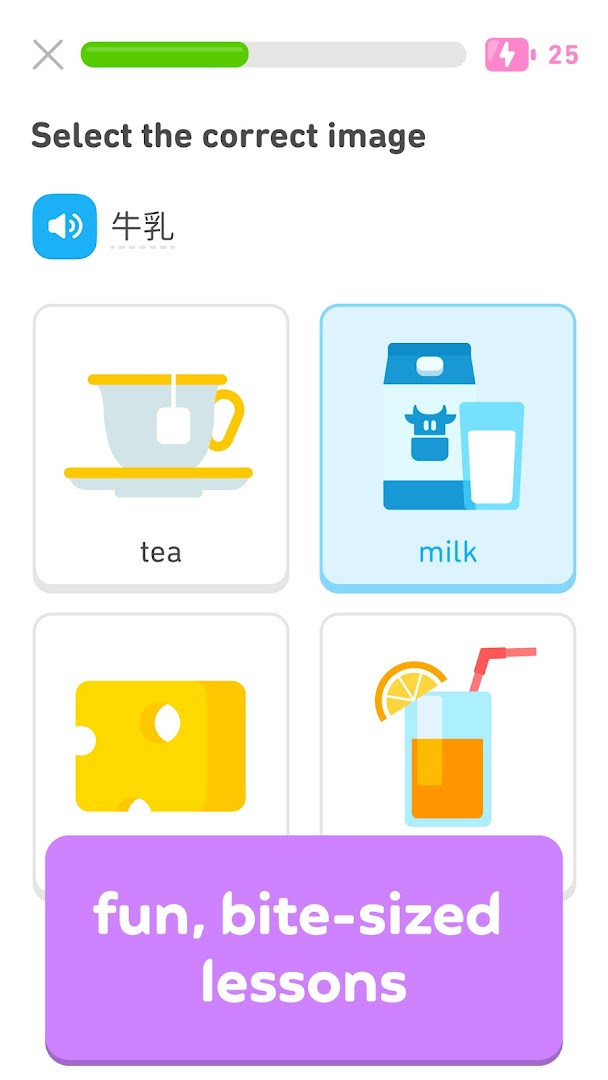 Duolingo language selection screen listing Spanish, French, German and more courses