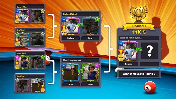 8 Ball Pool setting up a friendly PvP match against a friend