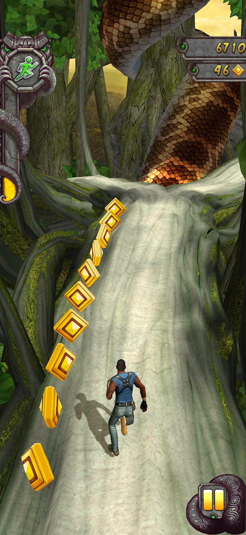 Temple Run 2 action of surfing down an icy mountain slope