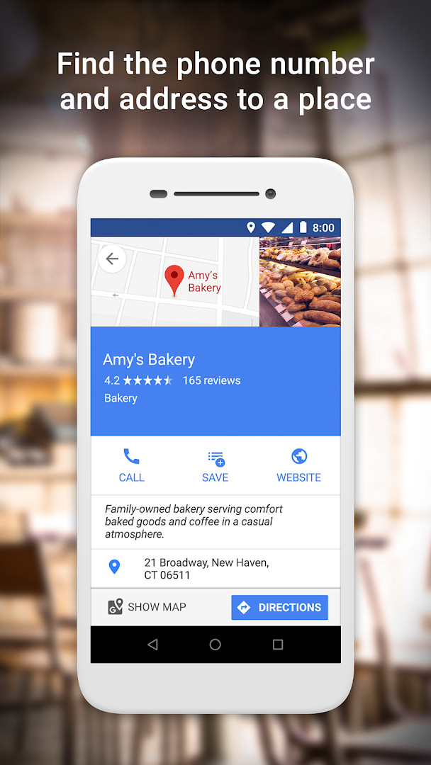 Search results for local restaurants, businesses and other nearby places