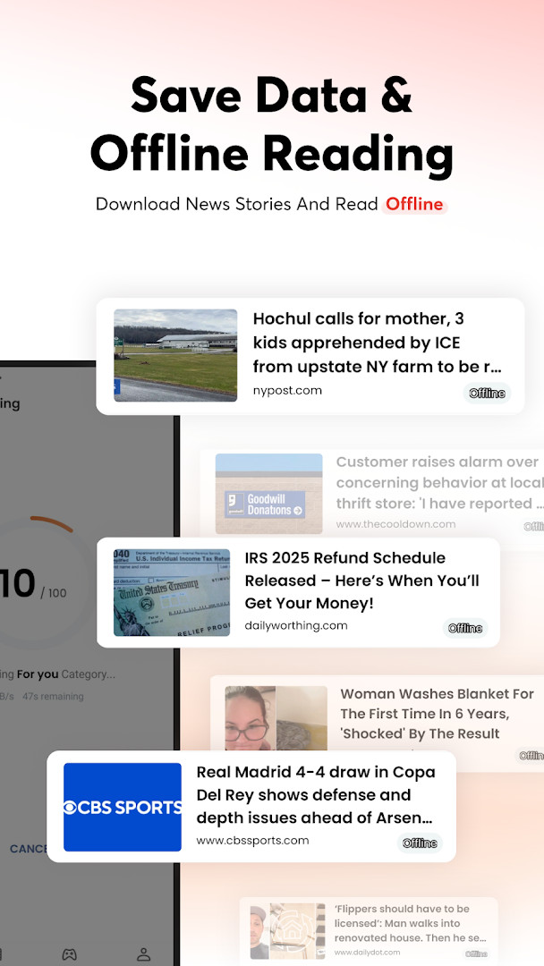 Opera News: breaking & local showing offline reading options for saved articles and alerts.