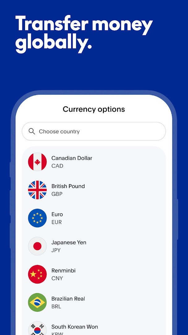 PayPal Me Tab for navigating money, accounts and settings