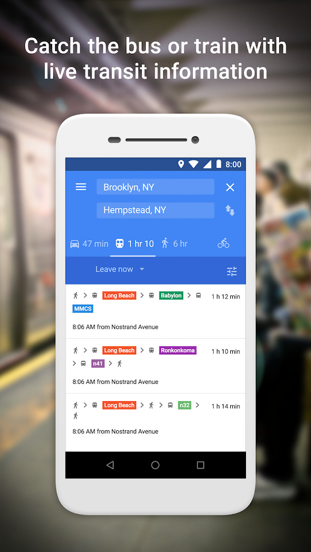 Transit screen with live city public transport schedules for metro, bus and train