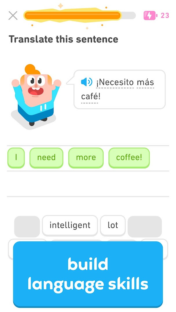 Duolingo speaking practice prompt with a microphone for pronunciation drills