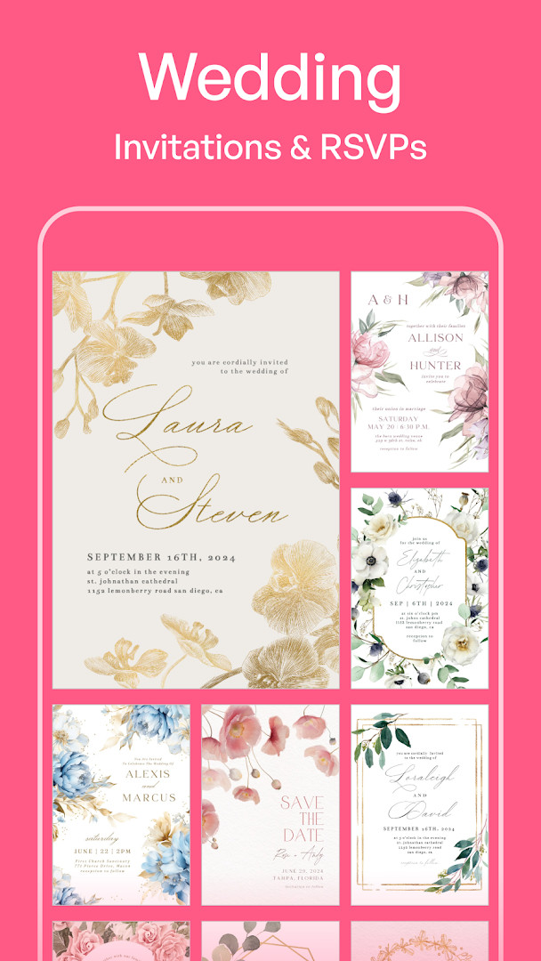 Invitation Maker: Cards & RSVP screen for adding event details like dress code and parking