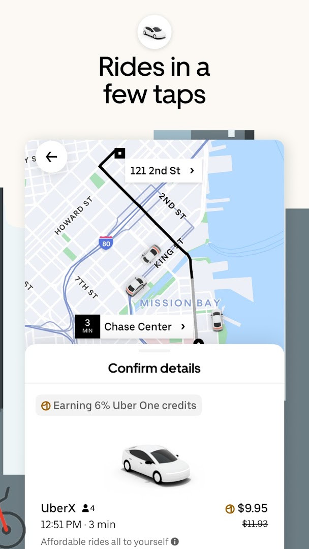 Uber app screen highlighting safety features for riders and drivers
