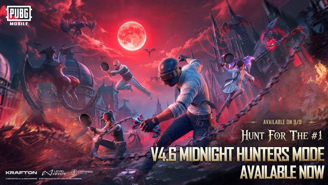 Main menu screen showing the game title PUBG MOBILE with play and event buttons
