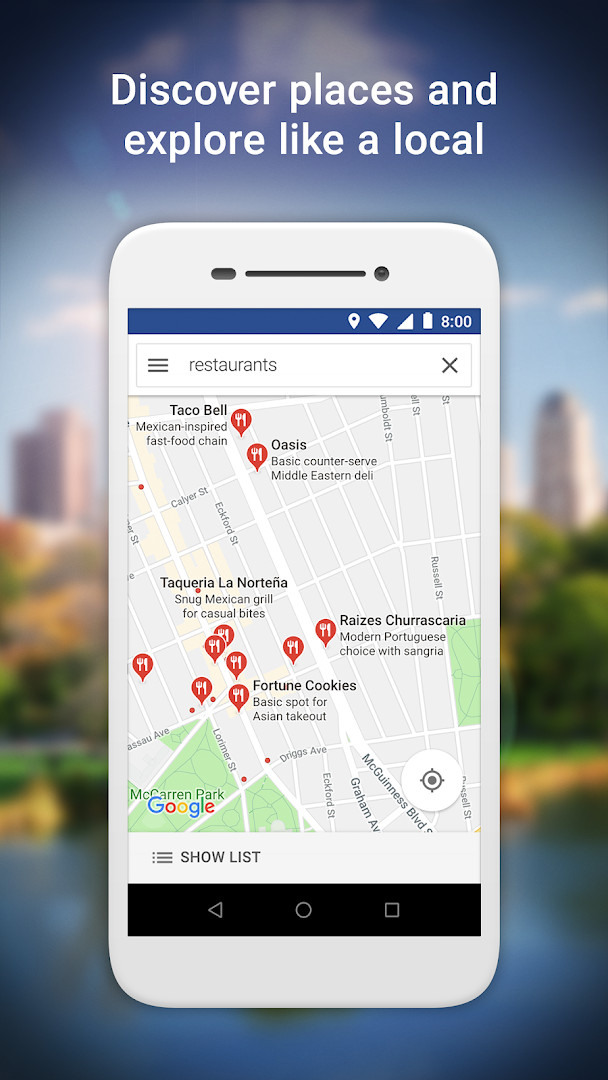 Place details page with customer reviews, photos of food, phone number and address