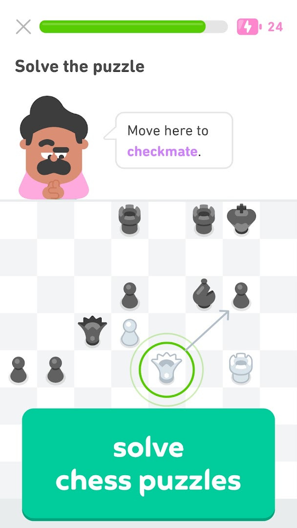 Duolingo multiple-choice lesson exercise with translations and a progress bar