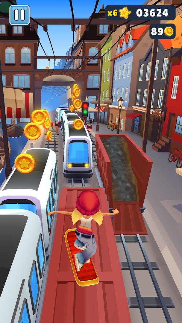 Subway Surfers hoverboard surfing sequence on elevated rails