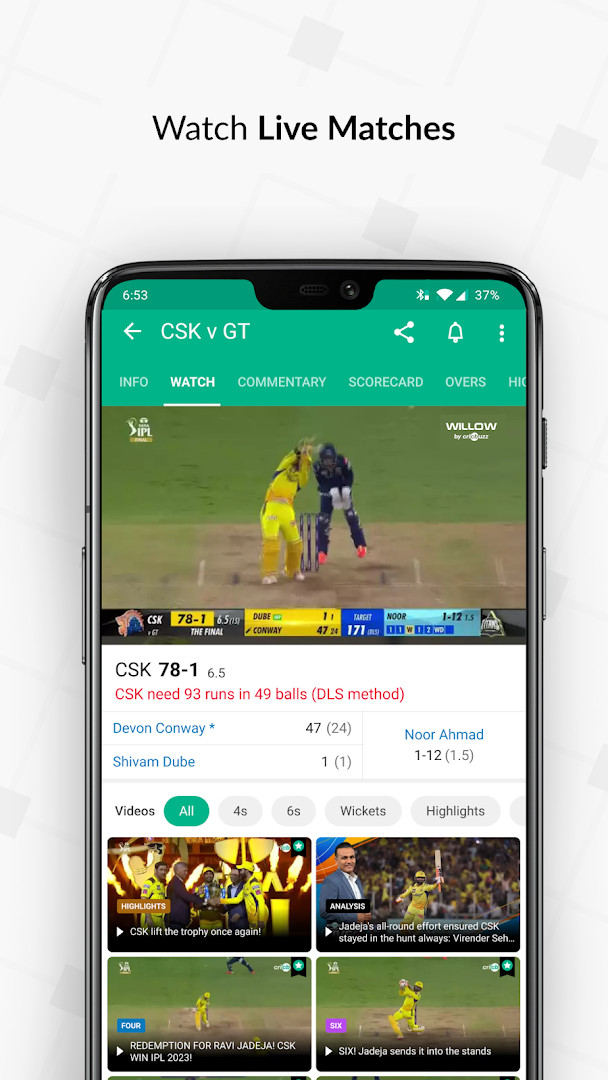 Cricbuzz ball-by-ball commentary feed for an ongoing match