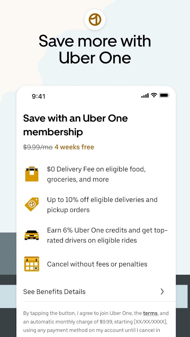 Uber app screen for car rentals with vehicle selection and booking