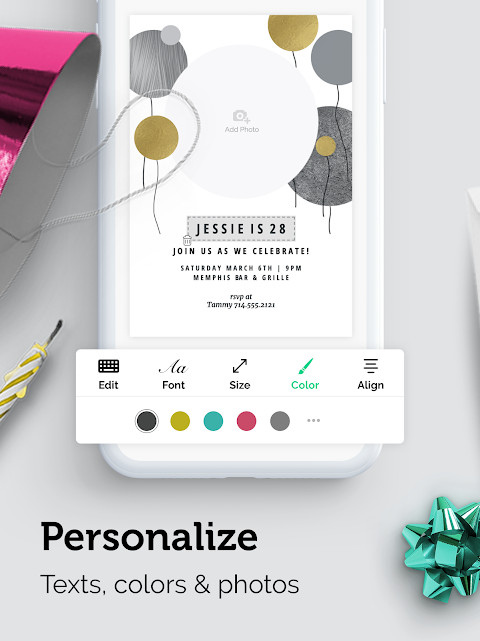 Invitation Maker: Cards & RSVP comment wall where guests leave messages and good wishes