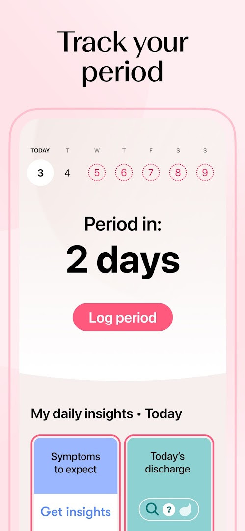 Flo Ovulation & Period Tracker symptom logging screen with options for moods and pre-period symptoms