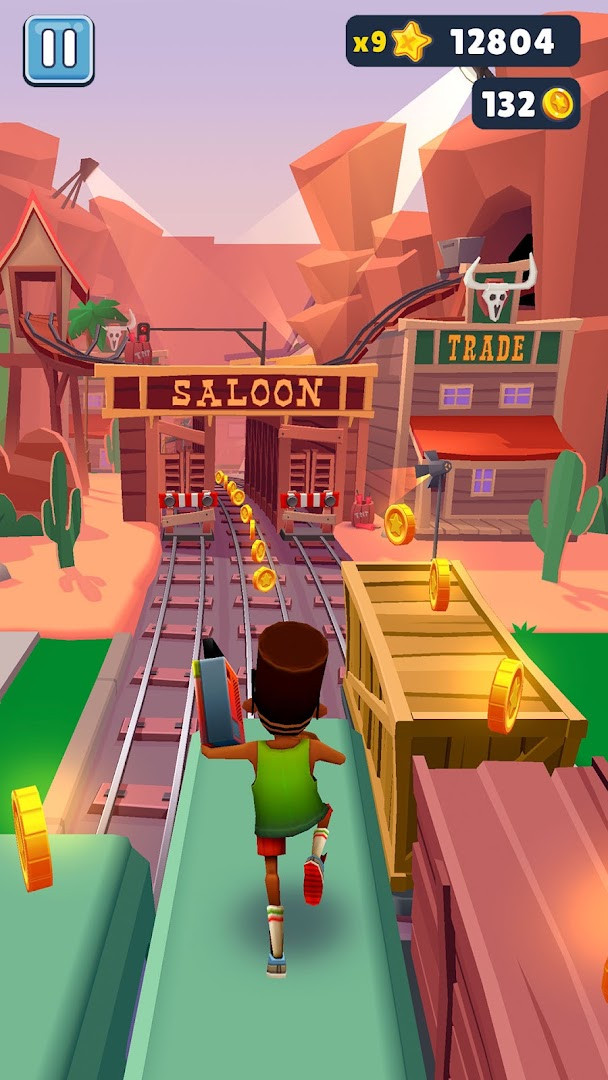 Subway Surfers paint-powered jetpack flight above the tracks