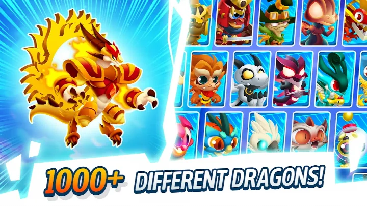 Dragon City: Mobile Adventure screenshot of the dragon collection screen with over 2,000 dragons.