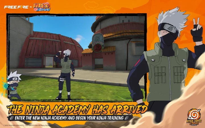 Free Fire x NARUTO SHIPPUDEN screenshot of using Kunai and Reanimation to revive teammates at Revival Points