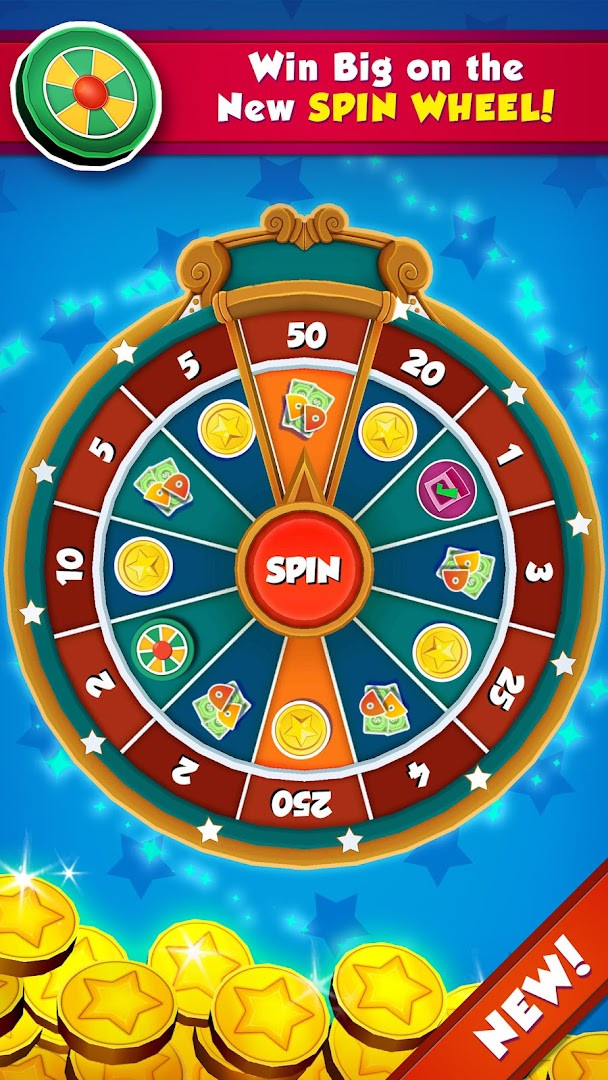 Coin Dozer - Carnival Prizes view of the Coin Walls feature clearing coins and puzzle pieces