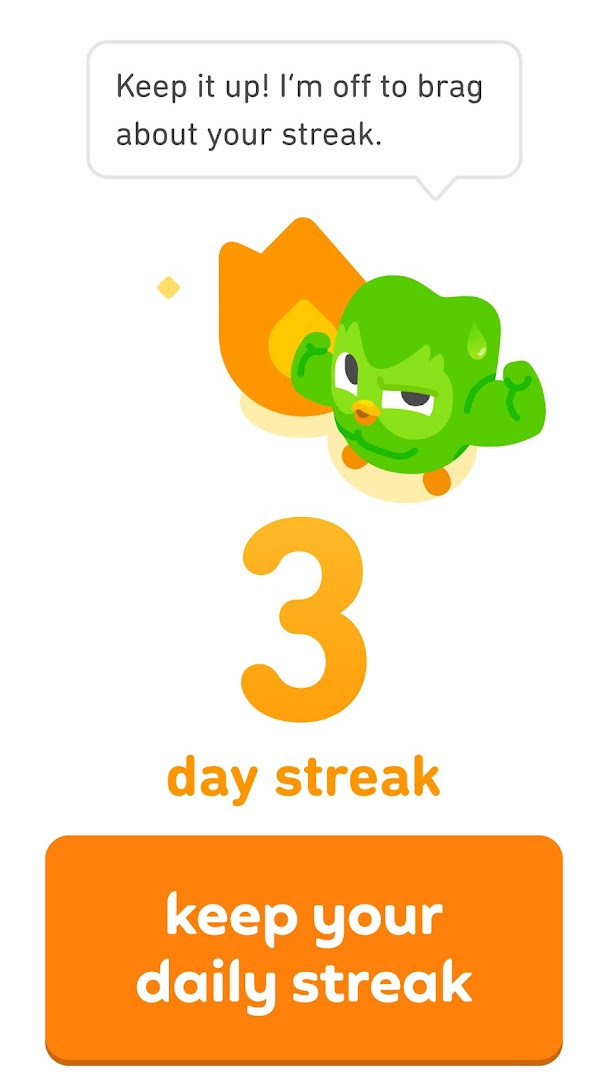 Duolingo achievements screen displaying streaks, hearts and playful rewards
