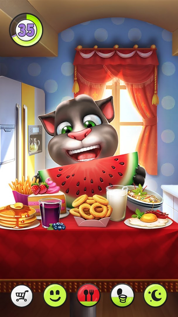 Feeding and caring for Talking Tom to keep him happy