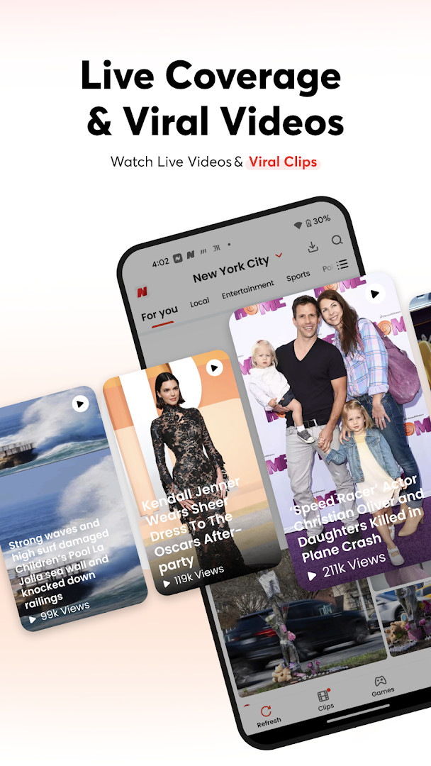 Opera News: breaking & local featuring a video player for short news clips and viral videos.