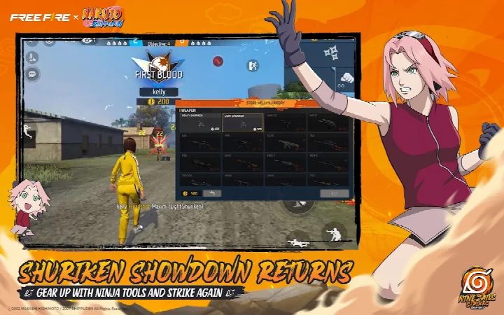 Free Fire x NARUTO SHIPPUDEN screenshot of the Ninja Academy with the nostalgic swing at the school gate